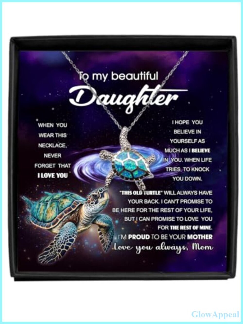 Blue Opal Turtle Pendant Necklace Mother Daughter Jewelry Gift